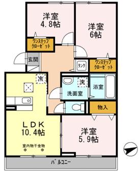 セジュールアカネ B棟(3LDK/1階)の間取り写真