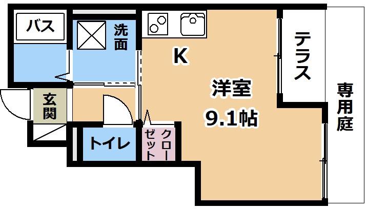 パインフィールド松(ワンルーム/1階)の間取り写真