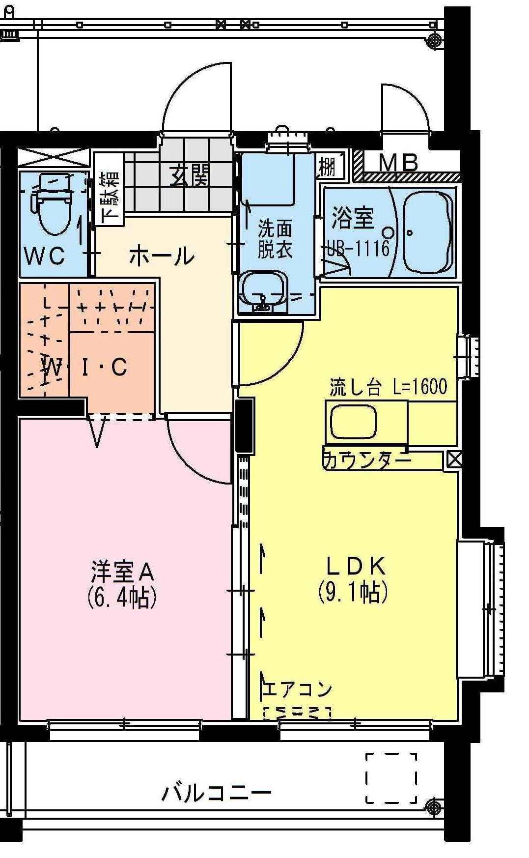VILLAGE MOTOMIYA(1LDK/1階)の間取り写真