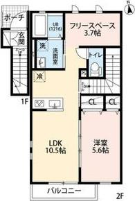 ルーエ東野(1LDK/2階)の間取り写真