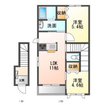 シャーメゾン鈴蘭台(2LDK/2階)の間取り写真