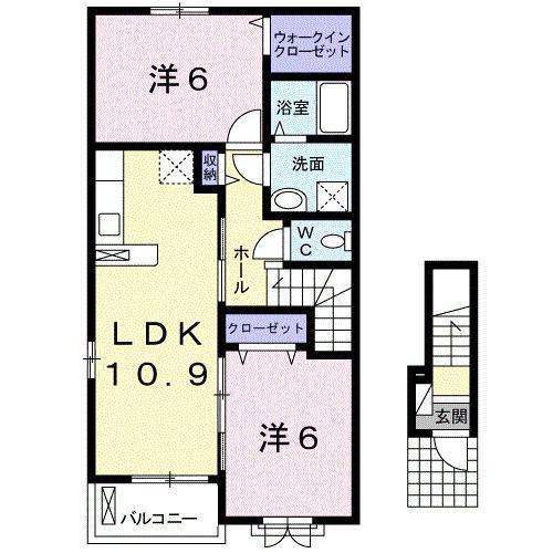 カレントヒルズ善導寺I(2LDK/2階)の間取り写真