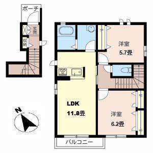 CASA永山園(2LDK/2階)の間取り写真