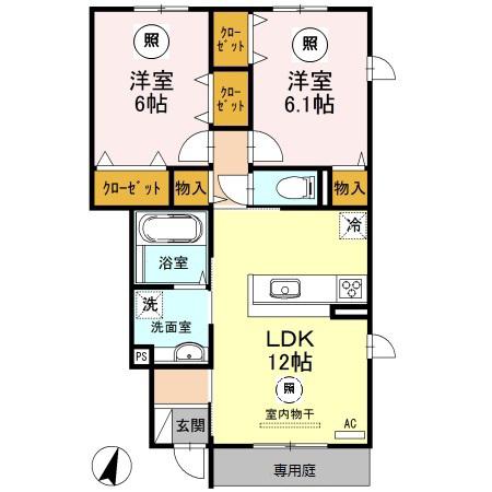 アバンツァート長砂(2LDK/1階)の間取り写真