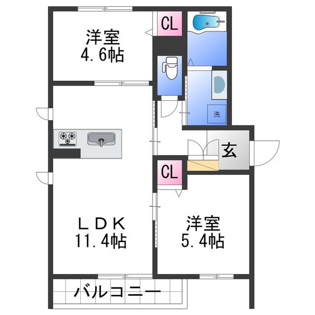  ベレオ茶屋ノ丁(2LDK/3階)の間取り写真
