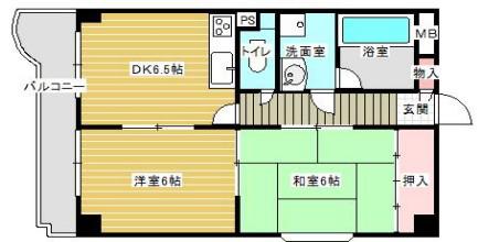 シャトー中野(2DK/4階)の間取り写真
