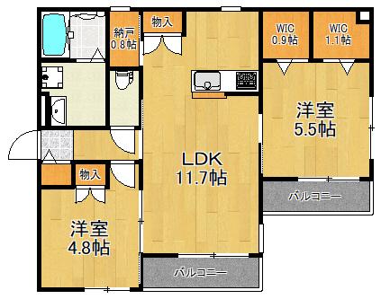 LUANA(2LDK/3階)の間取り写真