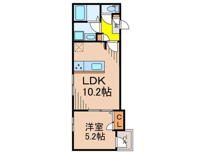 RECTA祐天寺(1LDK/2階)の間取り写真