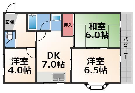 湊川マンション(3DK/2階)の間取り写真