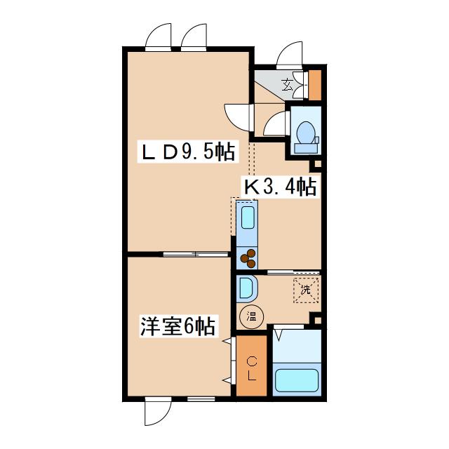 エスポワール城山(1LDK/2階)の間取り写真