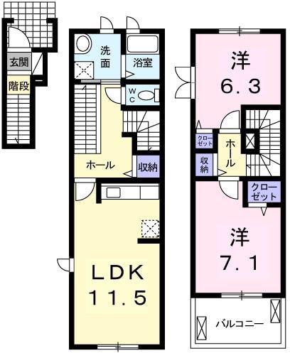 パーシモン北野(2LDK/2階)の間取り写真