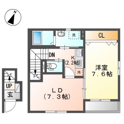 GUNS HOUSE ーガンズ ハウスー(1LDK/2階)の間取り写真