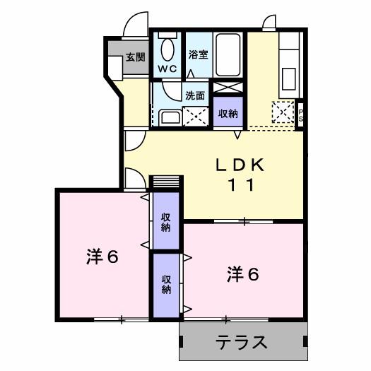 エクセール真砂A(2LDK/1階)の間取り写真