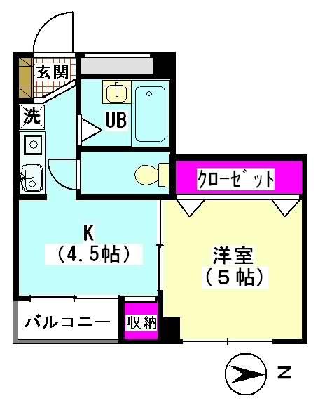 サンセールコージ(1K/4階)の間取り写真