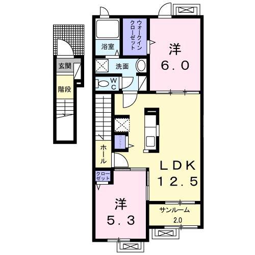 グレースガーデン上沼B(2LDK/2階)の間取り写真