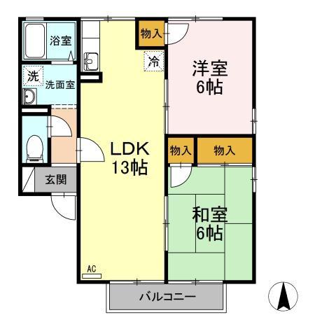 リッツハウス新堀 B棟(2LDK/2階)の間取り写真
