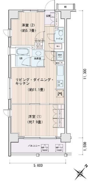 エスティメゾン豊洲レジデンス(2LDK/8階)の間取り写真