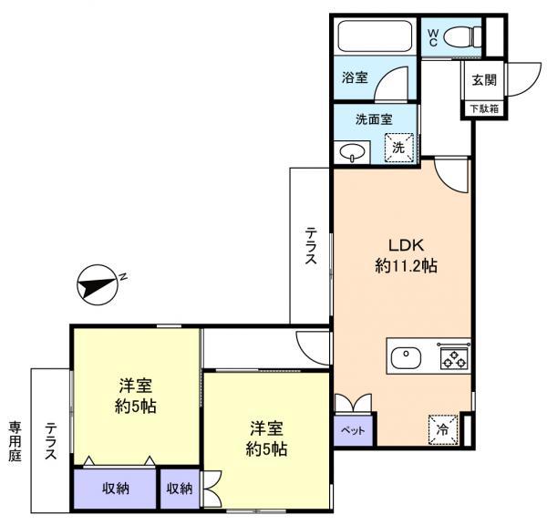 ネプトゥーヌス(2LDK/1階)の間取り写真