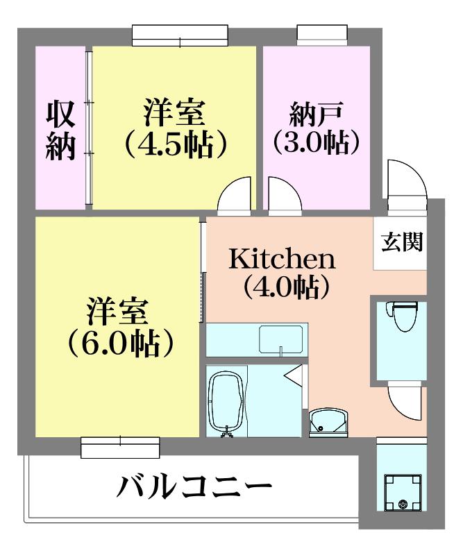 ドミールサニー緑町(2SK/3階)の間取り写真