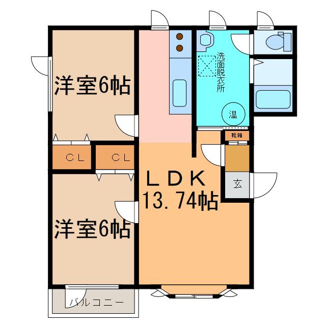 メゾン・ド エルム(2LDK/1階)の間取り写真
