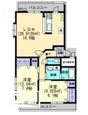 スカールシンセイII(2LDK/2階)の間取り写真