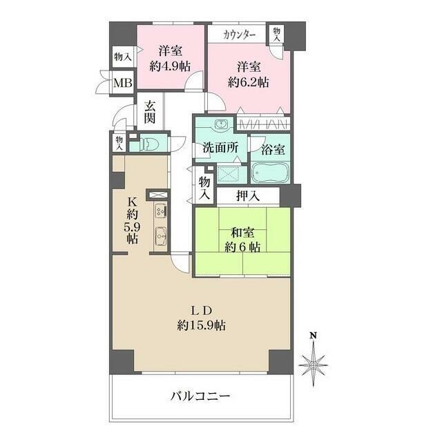 ラヴィーダ西宮(3LDK/22階)の間取り写真