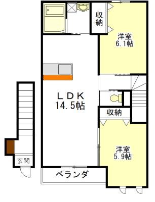 アリエス(2LDK/2階)の間取り写真