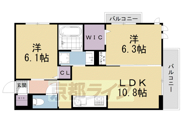 DーROOM一乗寺(2LDK/1階)の間取り写真