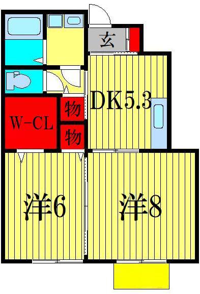 フリューゲルスB(2DK/1階)の間取り写真