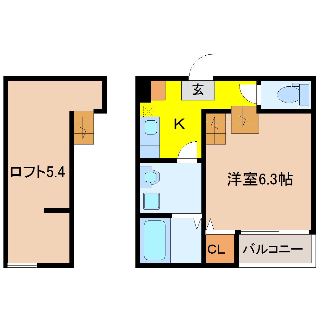 グラード穀町(1K/1階)の間取り写真