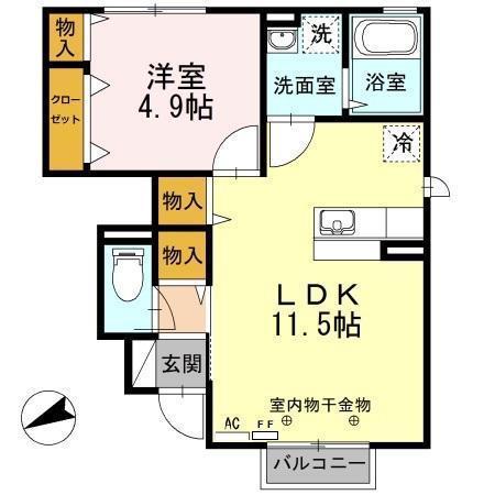 ＪＲ奥羽本線 秋田駅 バス乗車時間：29分 最寄りバス停で下車 徒歩8分 2階建 築11年(1LDK/1階)の間取り写真
