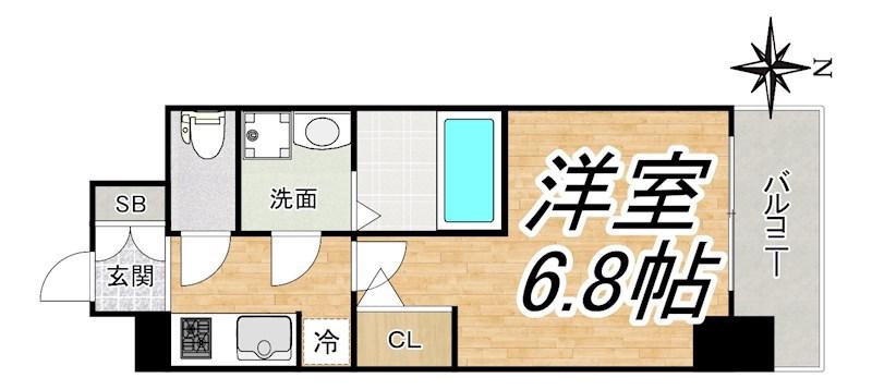 ジアコスモ江戸堀パークフロント(1K/3階)の間取り写真