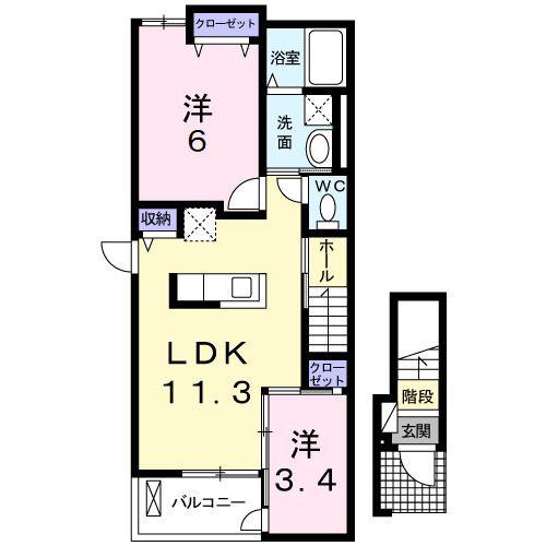 グラース アイ(2LDK/2階)の間取り写真
