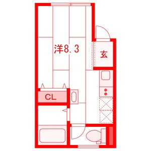 グランヴェール(ワンルーム/1階)の間取り写真