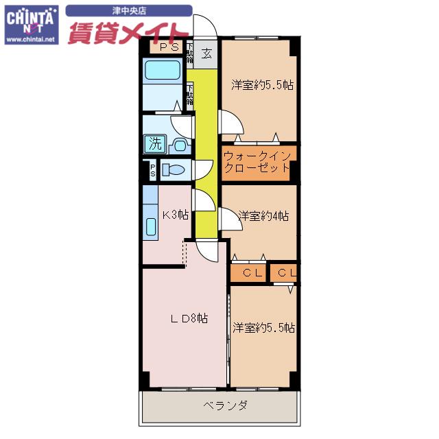 KTGレジデンス江戸橋(3LDK/4階)の間取り写真