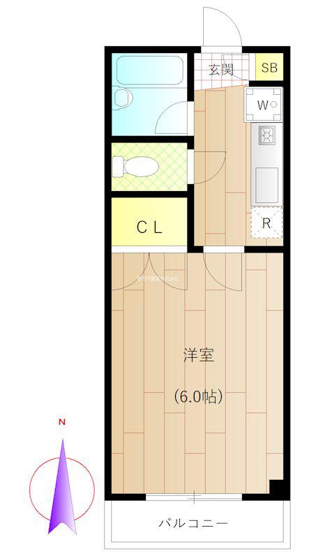 プランドール若宮(1K/2階)の間取り写真