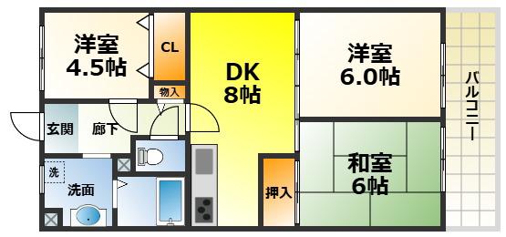 サンメゾン和泉(3DK/1階)の間取り写真