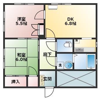 コーポ森III(2DK/1階)の間取り写真