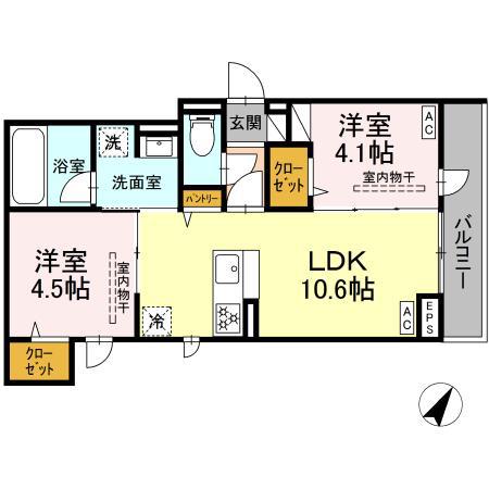 ドムスクレスト相模大野(2LDK/2階)の間取り写真