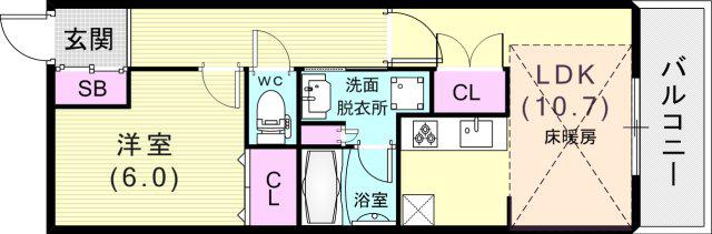 ディアエスタミオ新長田ステーションプリオ(1LDK/6階)の間取り写真