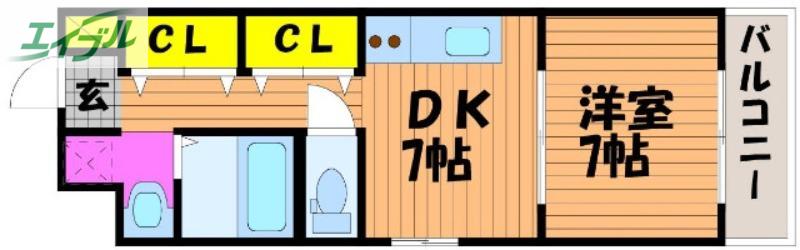 COCO中島田(1DK/7階)の間取り写真