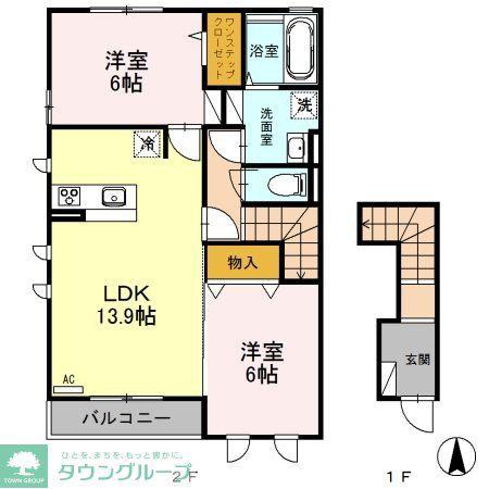 オルキス D(2LDK/2階)の間取り写真