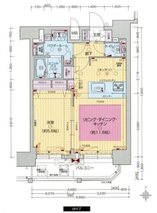 プレサンス難波フィネスト(1LDK/11階)の間取り写真