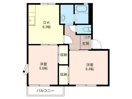 グリーンパーク富士見A(2DK/2階)の間取り写真