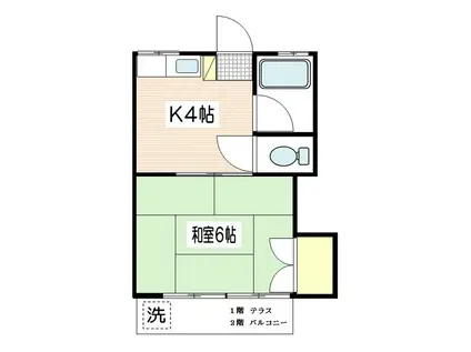 ハイツ岩戸(1K/2階)の間取り写真
