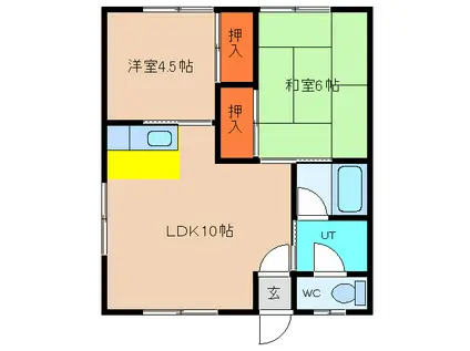 コーポほりうち(2LDK/1階)の間取り写真