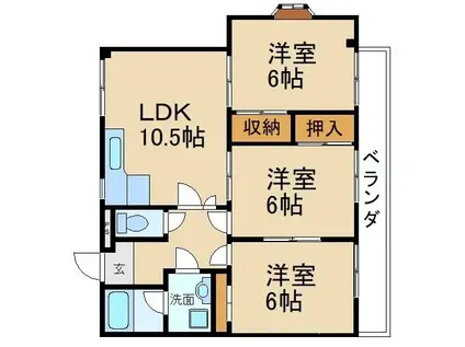 あざみコーポ壱番館(3LDK/1階)の間取り写真