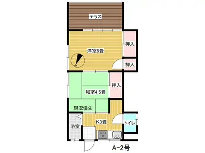 津崎アパートA(2K/1階)の間取り写真