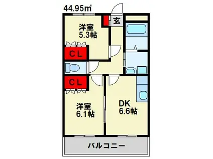 カーサフェリーチェONGA(2DK/1階)の間取り写真