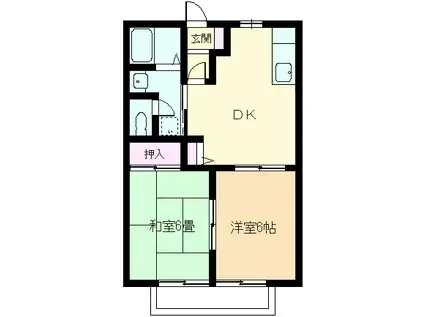 カサヌーボB棟(2DK/2階)の間取り写真